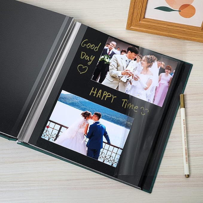 Spbapr Large Photo Album Self Adhesive Linen Cover Magnetic Scrapbook Album DIY Scrap Book 60 Black Sticky Pages for 3x5 4x6 5x7 8x10 Pictures with A Metal Pen