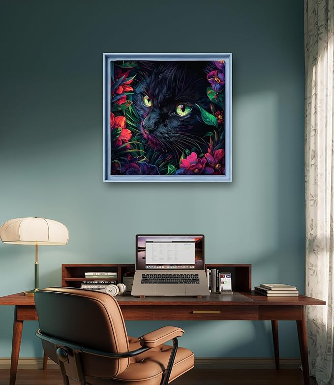 Leczany Cross Stitch Patterns Stamped Kit for Beginners | Embroidery Supplies DIY Craft Kit Needlepoint for Adults Starter | 11CT, 3 Strands | Black Cat in Flowers 16.5x16.5 inches