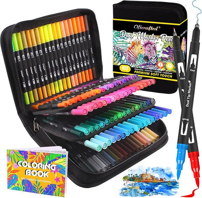 Oficrafted Brush Pens, 105 Colors Dual Tip Markers for Adult Coloring Books, Note Taking and Lettering