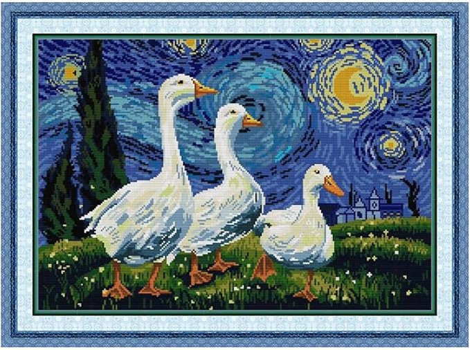 Qeerysew Cross Stitch Kits Stamped Full Range of Embroidery Starter Kits for Beginners DIY - Printed Kit Look at The Stars (Printed) 11CT 25.6×18.5 inches