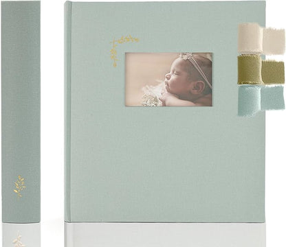 Premium Scrapbook Album with Window and Writing Space – 100 Pages holds 500 Photos of Different Sizes – Wedding, Baby, Travel & Family Memories – 13" x 11.6" - Powder Blue