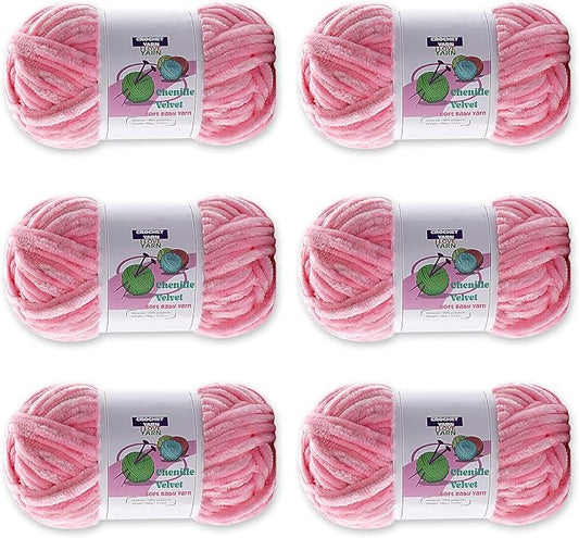 6 Skeins Velvet Chunky Yarn, Chenille for Crocheting and Hand Knitting, Blanket for Making Scarves and Knitting Projects - Amigurumi Crochet Yarns (6×3.5oz, 6×87.5yds)