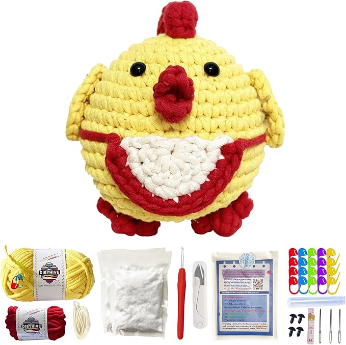 DIBYHIVE Crochet Kit for Beginners,Complete Video Tutorials,6Inches Chick Crochet Kit,Includes Explanations of Basic Crochet Stitches