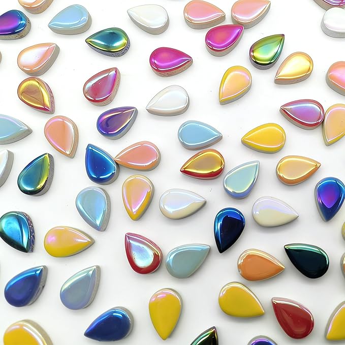 EDFLIFE Mosaic Tiles for Crafts, 7oz Iridescent Drop Mosaic Tiles for Art Crafts, Mosaic Making Kit for Projects, Ceramic Tiles for Adult DIY Hobbies Children Handmade Home Decoration