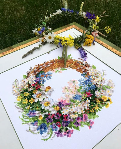 RIOLIS - Wreath with Bird Cherry 1536, Floral Cross Stitch Kits 11.75"x11.75", Cross Stitch Kits for Beginners & Advanced, Crossstitching Kit Adult, Embroidery Counted Stitching Kit
