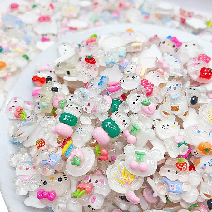 60 Pcs Slime Charms Bulk DIY Craft Making Kit, Cute Flat Back Resin Charms for Crafts (White)