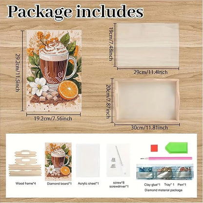 DoxQcs DIY Diamond Art Wooden Tray Kit Easter Food Tray with Handle Diamond Painted Table Decoration Tray for Breakfast Bar Dinner Table Diamond Art Painting for Beginners-#11-Coffee
