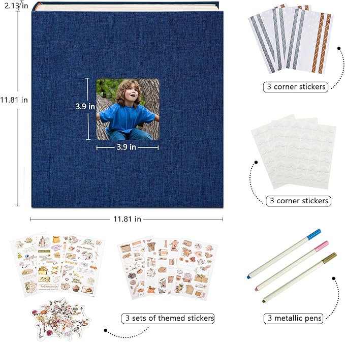 Vienrose Premium Scrapbook Photo Album with Writing Space 12"x12", DIY Scrapbook Album with 100 Pages, Large Photo Book for Baby Family Travel Vacation, Valentine Gift Navy Blue