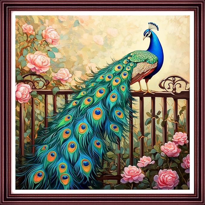 DMCCRAFT Stamped Cross Stitch Kits for Adults 11CT Printed Cross-Stitch Patterns Embroidery Kits Easy Cross Stitching Needlepoint Kits Crossstitch-Peacock on The Lanshan Mountain 18x18 inch