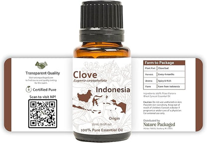 Nature Packaged 100% Pure Clove Essential Oils - Direct from Indonesian Essential Oils - Essential Oil for Diffusers Aromatherapy & Humidifiers (15ml) | Natural Cold-Pressed