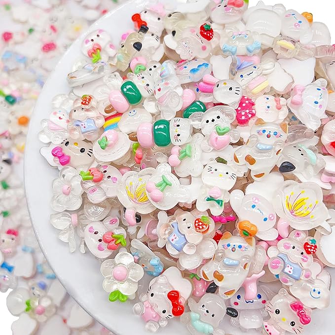 60 Pcs Slime Charms Bulk DIY Craft Making Kit, Cute Flat Back Resin Charms for Crafts (White)