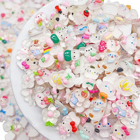 60 Pcs Slime Charms Bulk DIY Craft Making Kit, Cute Flat Back Resin Charms for Crafts (White)
