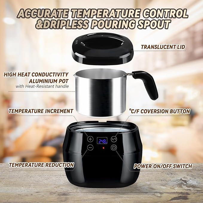 TCFUNDY Candle Wax Melter Making Pot, 1L Electric Candle Maker 200W, with Digital Temperature Display, with Aluminum Pour Pot