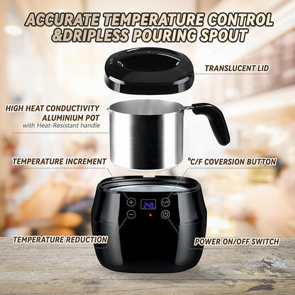 TCFUNDY Candle Wax Melter Making Pot, 1L Electric Candle Maker 200W, with Digital Temperature Display, with Aluminum Pour Pot