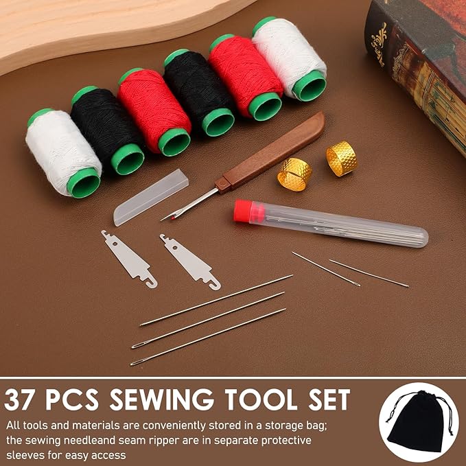 37Pcs Sewing Tool Set, Needles Thread Hand Repair Tools, Sewing Working Kit for Beginners, Include 25 Steel Needles, 6 reels of Thread, Seam Ripper, 2 Needle Threader, 2 Thimbles