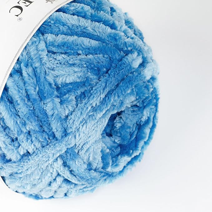 NICEEC 300g Soft Chenille Yarn Blanket Velvet Yarn for Knitting, Crochet, Weaving DIY Craft Total Length 150m (164yds)_Blue