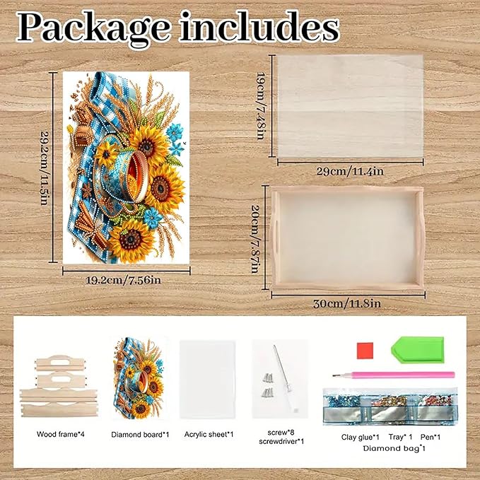 DoxQcs DIY Diamond Art Wooden Food Tray with Handle Diamond Painted Table Decoration Tray for Breakfast Bar Dinner Table Diamonds Art Painting for Beginners-Afternoon Tea