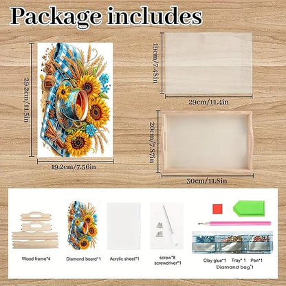 DoxQcs DIY Diamond Art Wooden Food Tray with Handle Diamond Painted Table Decoration Tray for Breakfast Bar Dinner Table Diamonds Art Painting for Beginners-Afternoon Tea