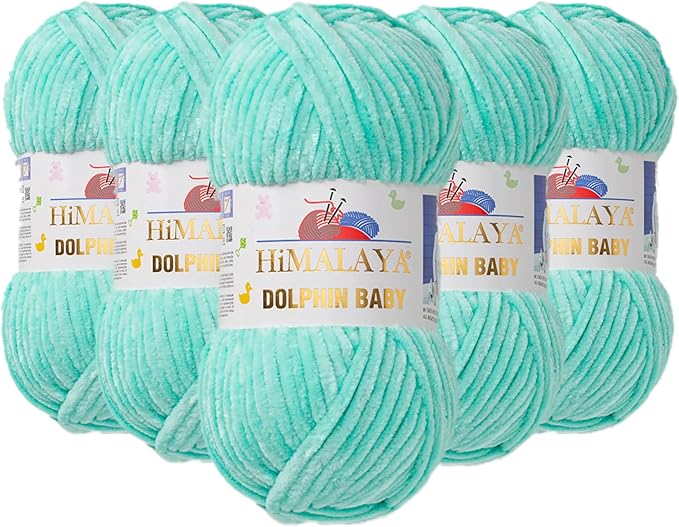 5 Skein/Pack Himalaya Dolphin Baby Chenille Yarn, Each Ball 100 gr (3.5 oz), 120 m (132 Yards), 100% Polyester, Super Bulky Baby Blanket Velvet Amigurumi Yarn, 80345 - Mint Green