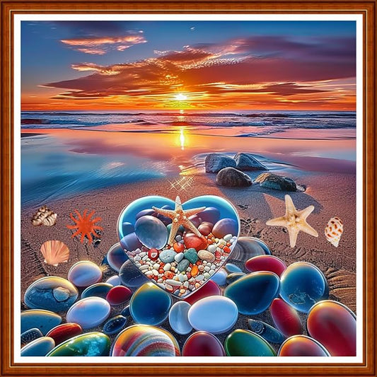 Joyhoor Stamped Cross Stitch Kits for Beginners Needlepoint Kits for Adults Embroidery Kits 11CT Counted Cross Stitch Kits Printed Embroidery Pattern-Beach Love 18x18 inchs