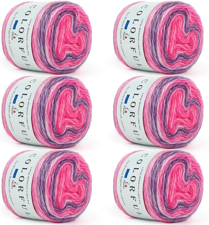 Aeelike Cake Yarn for Crocheting, 6 Skeins Gradient Yarn 100g (3.52 oz) 245m (267 Yards) # 3 Light Weight, Soft Ombré Yarns Fairyland Yarns Rainbow for Making Colorful Crafts, Lotus Purple Gradient