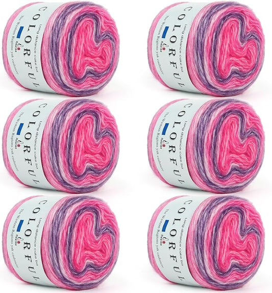 Aeelike Cake Yarn for Crocheting, 6 Skeins Gradient Yarn 100g (3.52 oz) 245m (267 Yards) # 3 Light Weight, Soft Ombré Yarns Fairyland Yarns Rainbow for Making Colorful Crafts, Lotus Purple Gradient