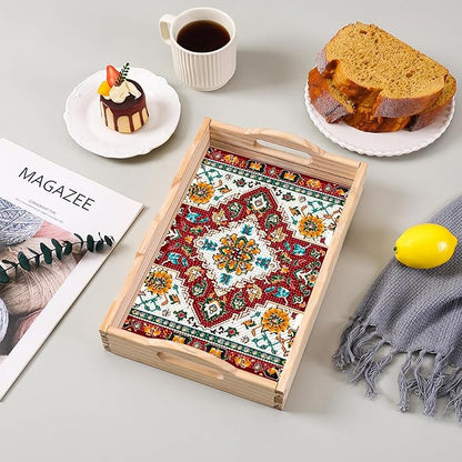 DOTSOPS 5D Diamond Art Kits for Adults Wooden Serving Tray with Handle Special Diamond Painting Plate Big Gem Dots Paint by Numbers Crafts Kits for Living Room Mandala 12 x 16 Inches