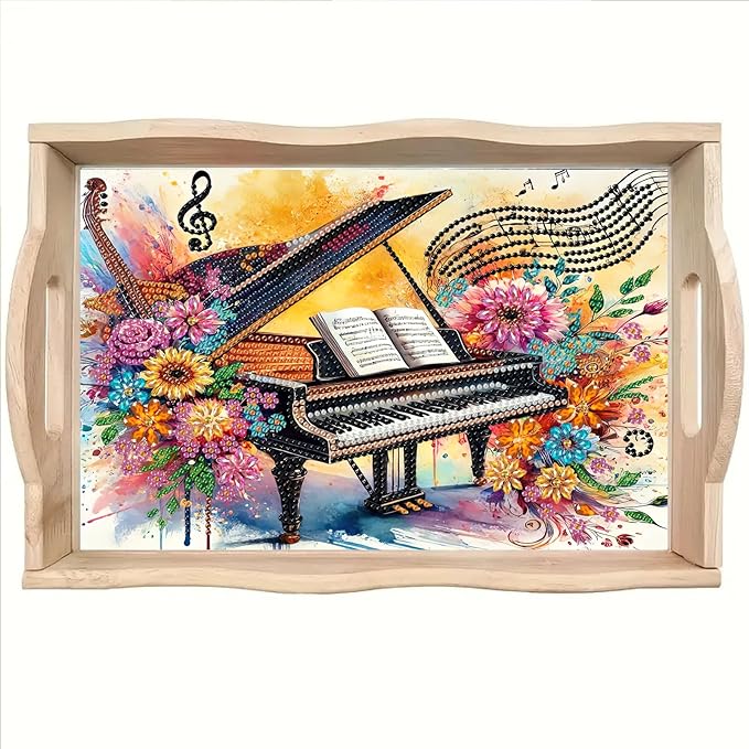 SHLUHA Diamond Art Kits for Adults Diamond Painting Wooden Serving Trays with Handle Food Tray for Party Breakfast Home Decor Gift