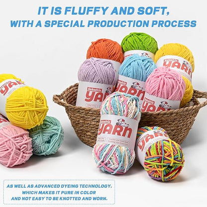 4 Pack Plush Chunky Chenille Yarn for Crocheting, Soft Fluffy Velvet Yarn for Crocheting Amigurumi, Fuzzy Baby Blanket Knitting 400g/524yds Bulky(4 Blue)