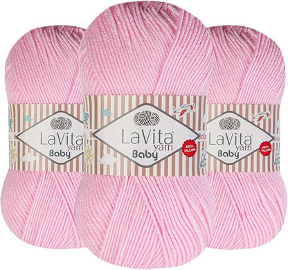 LaVita Baby Premium Anti-Pill Acrylic Yarn - 820 Yards, 3 x 3.5 oz - Warm, Airy Fiber with Silky Texture - Oeko-TEX Certified, Durable, Lightweight, Long-Lasting, Solid Pastel Colors - 3 Skeins Pack