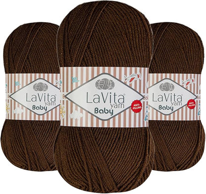LaVita Baby Premium Anti-Pill Acrylic Yarn - 820 Yards, 3 x 3.5 oz - Warm, Airy Fiber with Silky Texture - Oeko-TEX Certified, Durable, Lightweight, Long-Lasting, Solid Pastel Colors - 3 Skeins Pack