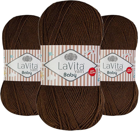 LaVita Baby Premium Anti-Pill Acrylic Yarn - 820 Yards, 3 x 3.5 oz - Warm, Airy Fiber with Silky Texture - Oeko-TEX Certified, Durable, Lightweight, Long-Lasting, Solid Pastel Colors - 3 Skeins Pack