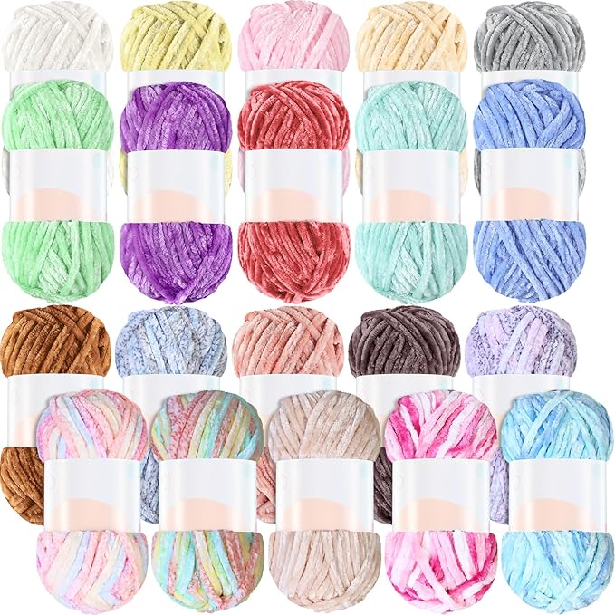Woanger 20 Skeins Soft Chenille Yarn Velvet Blanket Yarn for Crocheting Hand Knitting Weaving DIY Craft, 93 Yards Each (Vintage Color)