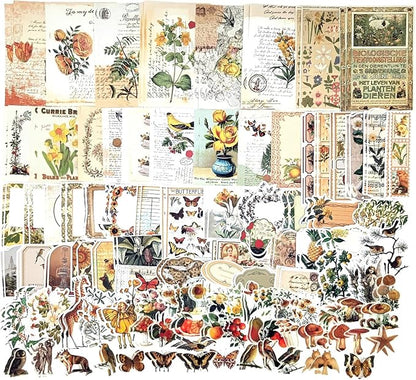 Esweny 200PCS Vintage Scrapbooking Supplies Kit for Journaling, Scrapbook Sticker Paper Pack for Junk Journal Planners Aesthetic Cottagecore Room Decor Wall Art Collage Album