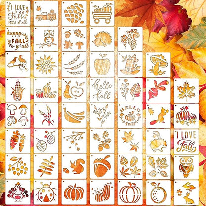 50 PCS Fall Painting Stencils Reusable Fall Stencils for Painting on Wood Rocks Canvas Fabric Glass Pottery 4x4 Inch
