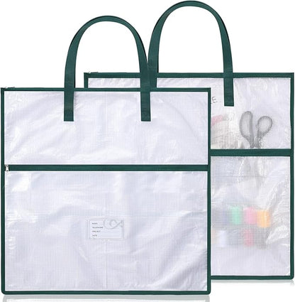 Feifeiya 2 Pack 21.7 inch Sew Project Bag Quilting Embroidery Craft Organizer Storage Bag with Handle and Pocket Zippered with Tools for Art Craft Knitting Quilting Stitching