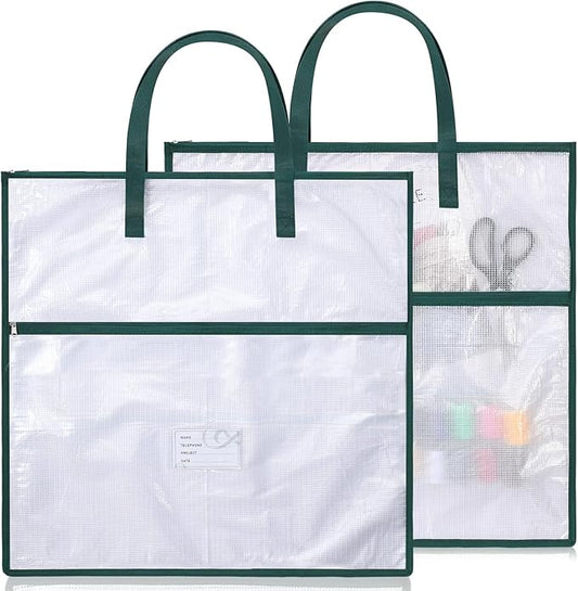 Feifeiya 2 Pack 21.7 inch Sew Project Bag Quilting Embroidery Craft Organizer Storage Bag with Handle and Pocket Zippered with Tools for Art Craft Knitting Quilting Stitching