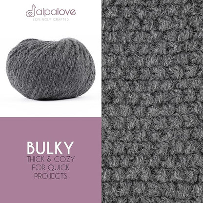 Bulky Set (6 x 1.75 oz) Super Soft Baby Alpaca Knitting Yarn Dark Gray 328 Yards