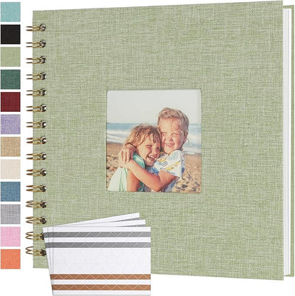 Scrapbook Photo Album 8x8 Inches 40 Pages Hardcover Kraft Paper Linen Cover Scrap Book Memory Book DIY Scrapbook Albums for Wedding Baby Boyfriend Travel Anniversary Family, GreenGrass
