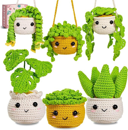 MAGIMUSE Crochet Kit for Beginners,Crochet Starter Kits with Step-by-Step Video Tutorials, DIY Craft Kits Amigurumi Knitting Supplies, Monstera Plant Family (40%+ Yarn)