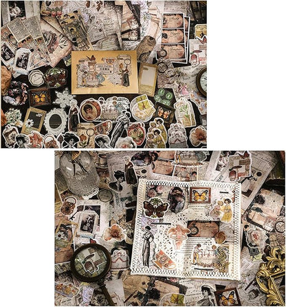 Esweny 100 PCS Vintage Ephemera Pack Journaling Scrapbooking Supplies Scrapbook Sticker Paper Kit for Junk Journal Planners Collage Craft Notebooks Decoupage Album (Retro)