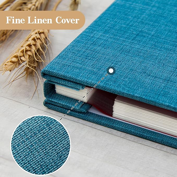 potricher Large Photo Album Self Adhesive 4x6 5x7 8x10 Pictures Linen Cover 40 Blank Pages Magnetic DIY Scrapbook Albums with A Metallic Pen (Blue)