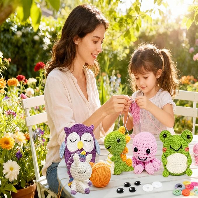 6PCS Crochet Kit for Beginners, Beginners Knitting Kit for Adults, Cute Animals Complete Starter Kit with Step-by-Step Video Tutorials and Instructions, Christmas Gifts for Adults and Friends