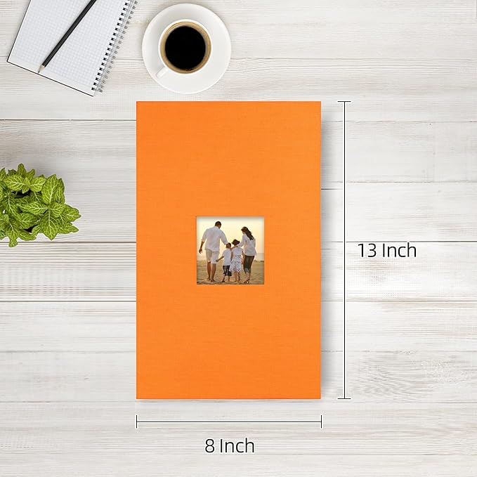 potricher Small Photo Album 4x6 300 Photos Linen Cover Picture Photo Book for Family Wedding Anniversary Baby Vacation (Orange,300 Pockets)