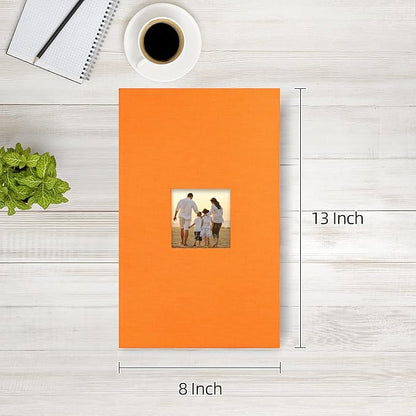 potricher Small Photo Album 4x6 300 Photos Linen Cover Picture Photo Book for Family Wedding Anniversary Baby Vacation (Orange,300 Pockets)