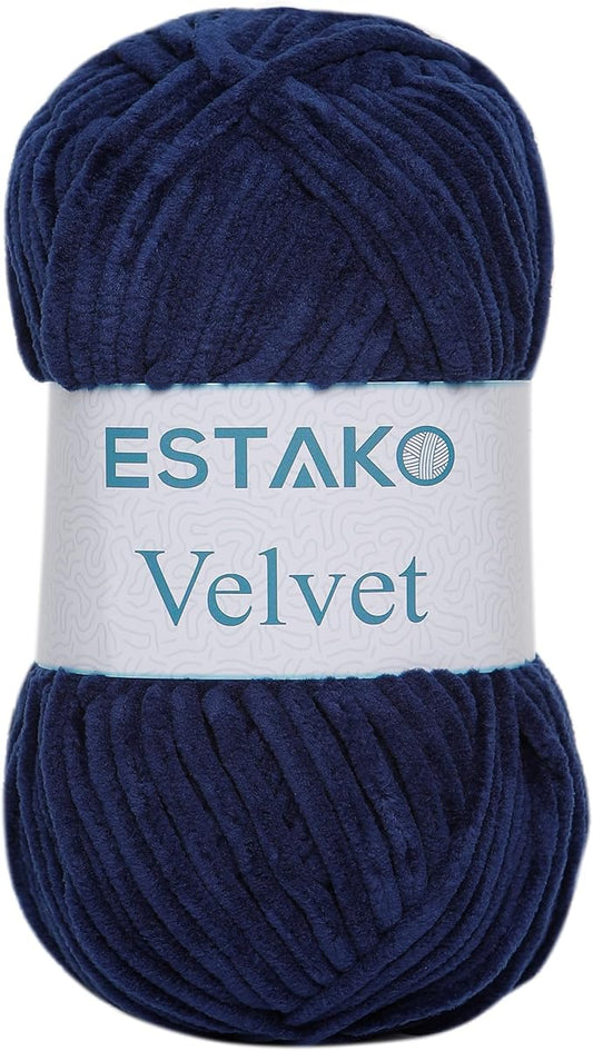 Estako Velvet Chenille Blanket amigurumi Yarn for Crocheting and Knitting Super Bulky 100 gr (132 yds) (1210 - Navy Blue)