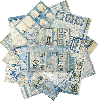 Scrapbook Paper,24 Sheets 5.8x5.8 Inch Vintage Bule Style Scrapbook Supplies,Single-Sided Vivid Origami Decoupage Paper for DIY Crafts, Card Making, Art Journaling