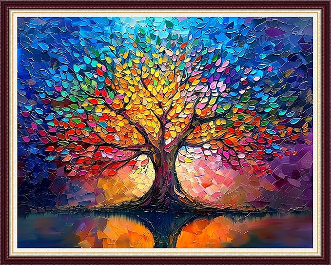 Joycasa Stamped Cross Stitch Kits for Beginners Full Range of Cross Stitching 11 CT Printed Cross Stitch Kit for Adults Cross-Stitch Patterns Needlepoint Kits-Colorful Luminous Tree 16x20 inchs