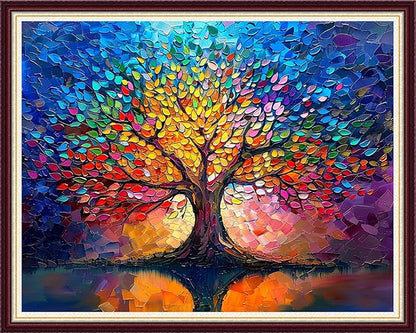 Joycasa Stamped Cross Stitch Kits for Beginners Full Range of Cross Stitching 11 CT Printed Cross Stitch Kit for Adults Cross-Stitch Patterns Needlepoint Kits-Colorful Luminous Tree 16x20 inchs