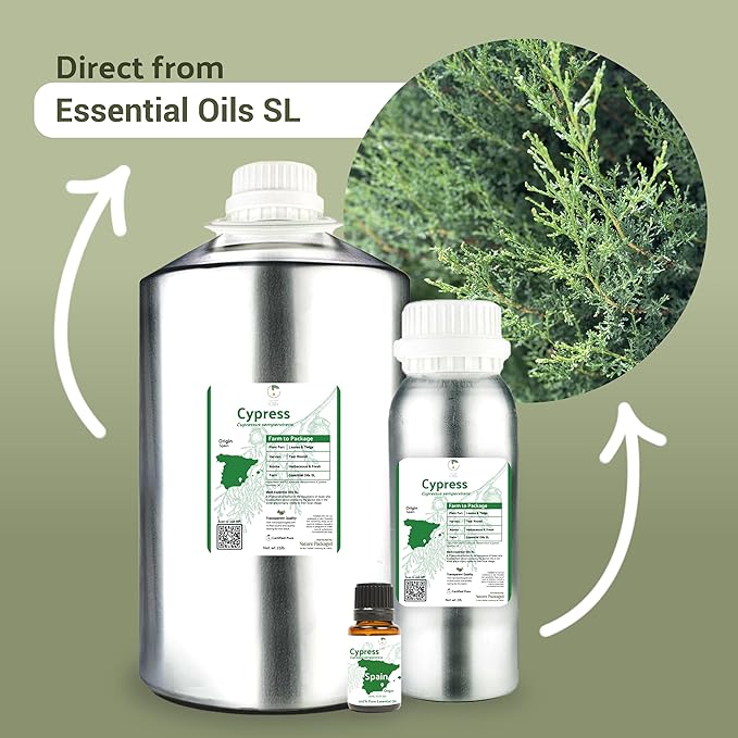 Nature Packaged Cypress Essential Oil - Direct from Essential Oils SL in Mediterranean Spain - Aceite de Ciprés for Diffuser, 100% Pure Therapeutic Grade - Aromatheraphy, Skincare (22lbs)